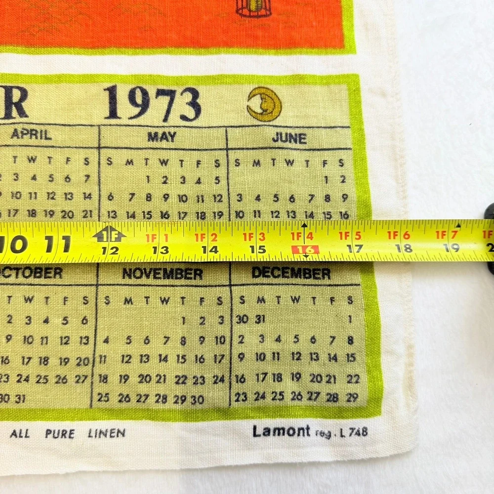 Vintage 1973 Lamont London Calendar Tea‎ Towel Pure Linen Made in Ireland Retro